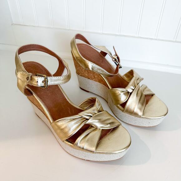 Corso Como Nani Leather Twisted Wedge Sandal Brass 9.5M - Picture 7 of 9